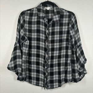 Cato Black Gold Plaid Bell Sleeve Button Up Women’s Size Medium